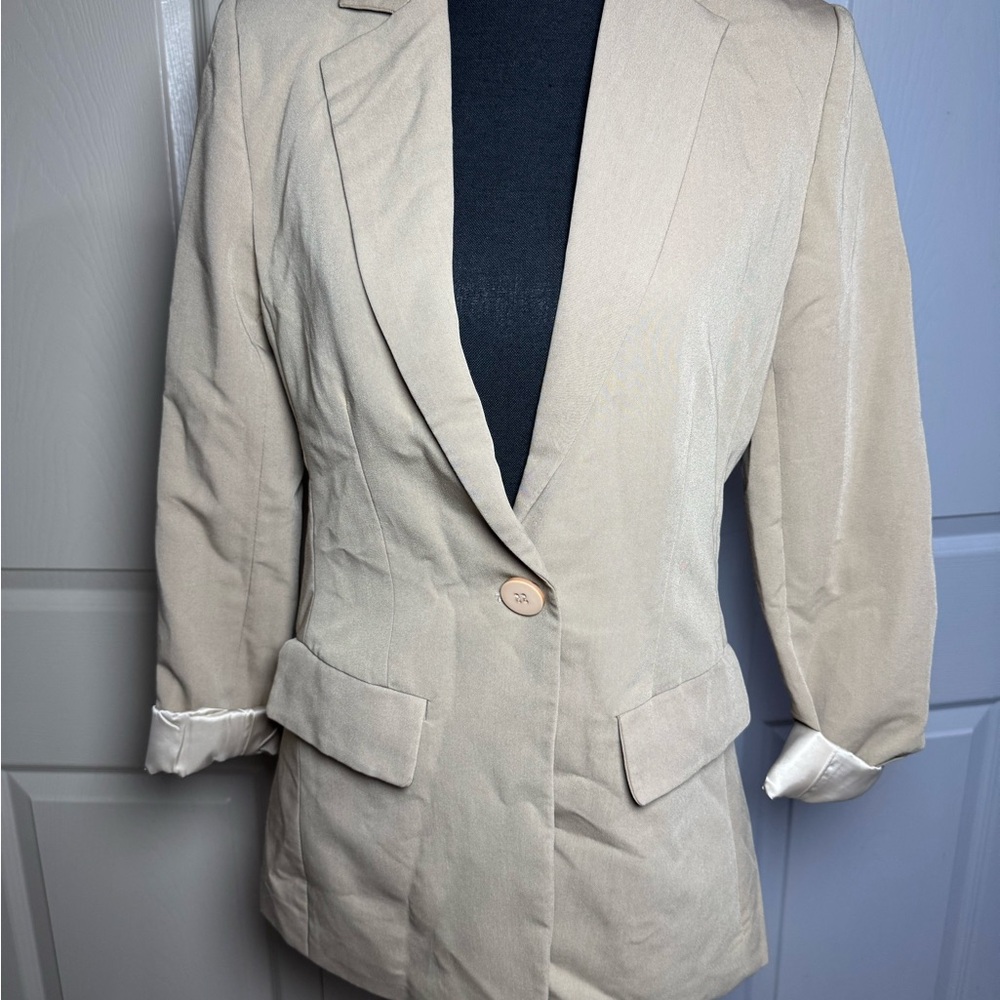 SHEIN Beige Blazer with Button Detail
